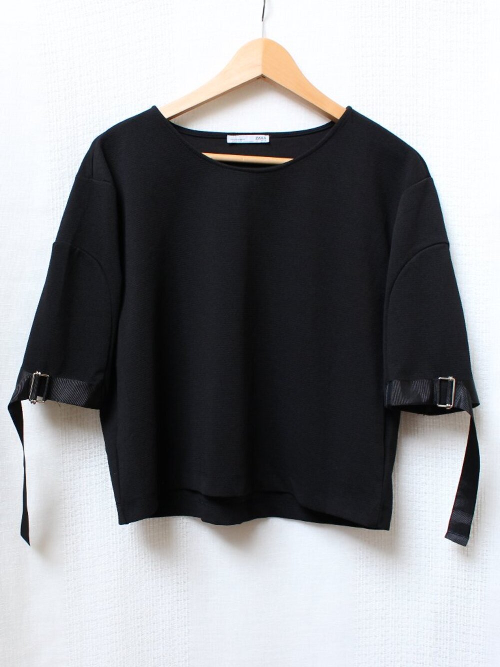Zara Boxy Top Buckle Strap Sleeve Office Siren Urban Minimalist Blouse Size M